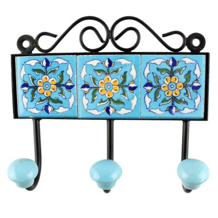 Turquoise Floral Ceramic Tiles Hook
